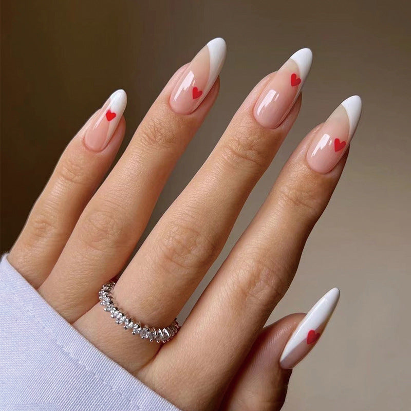 V-day French Heart Shape Nails - Press on Nails
