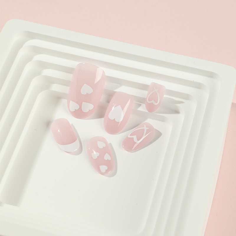 Valentine's Day French Heart Shape Nails - Press on Nails