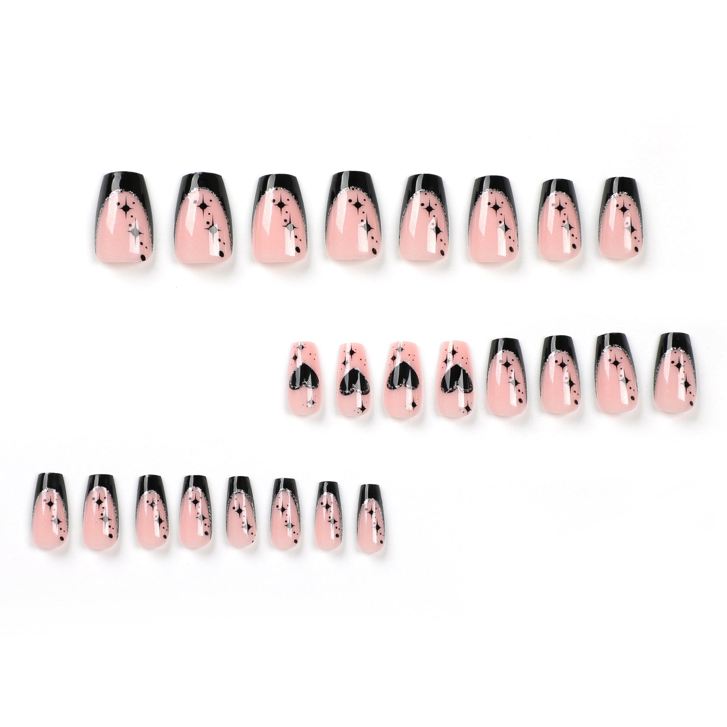 V-day Black Heart Shape Nails - Press on Nails