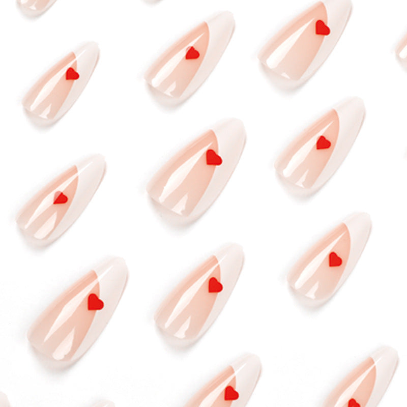 V-day French Heart Shape Nails - Press on Nails