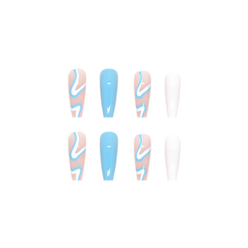 Blue and White Coffin Nails - Press on Nails