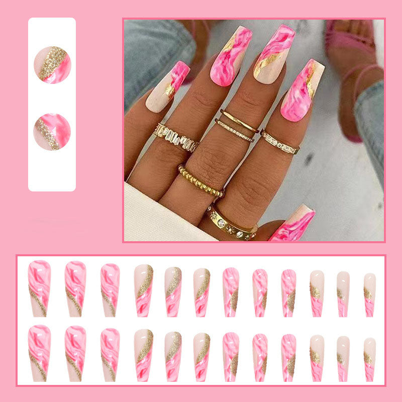 Pink Marble Coffin Nails - Press On Nails