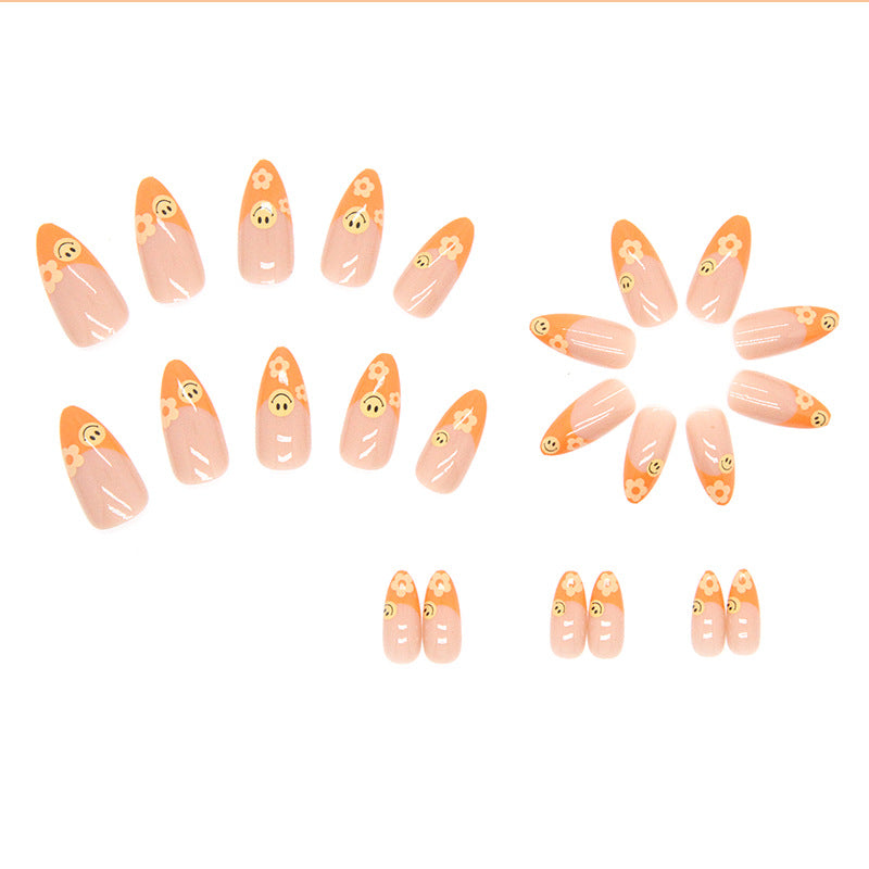 Orange Smiley French Nails - Press on Nails