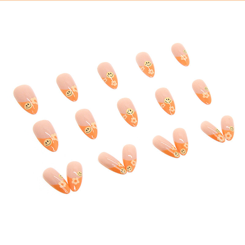 Orange Smiley French Nails - Press on Nails