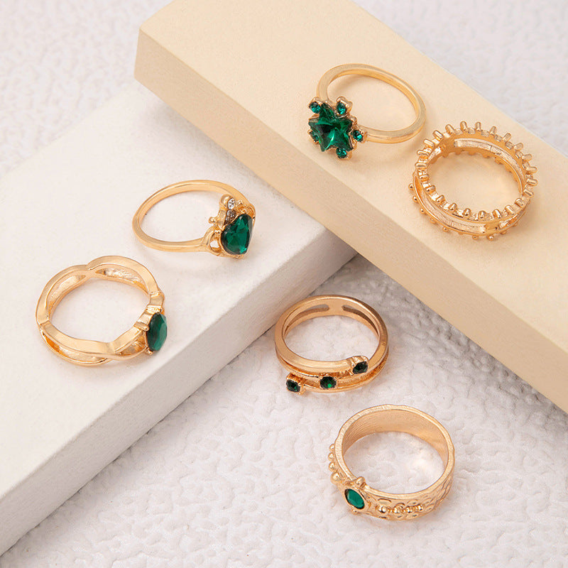 Gilded Green Ring Set