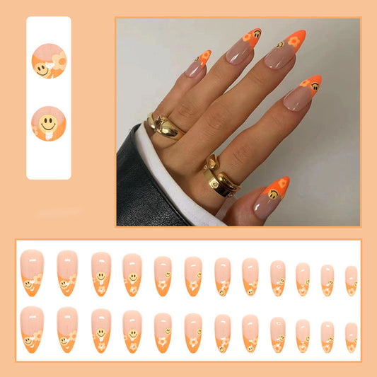 Orange Smiley French Nails - Press on Nails