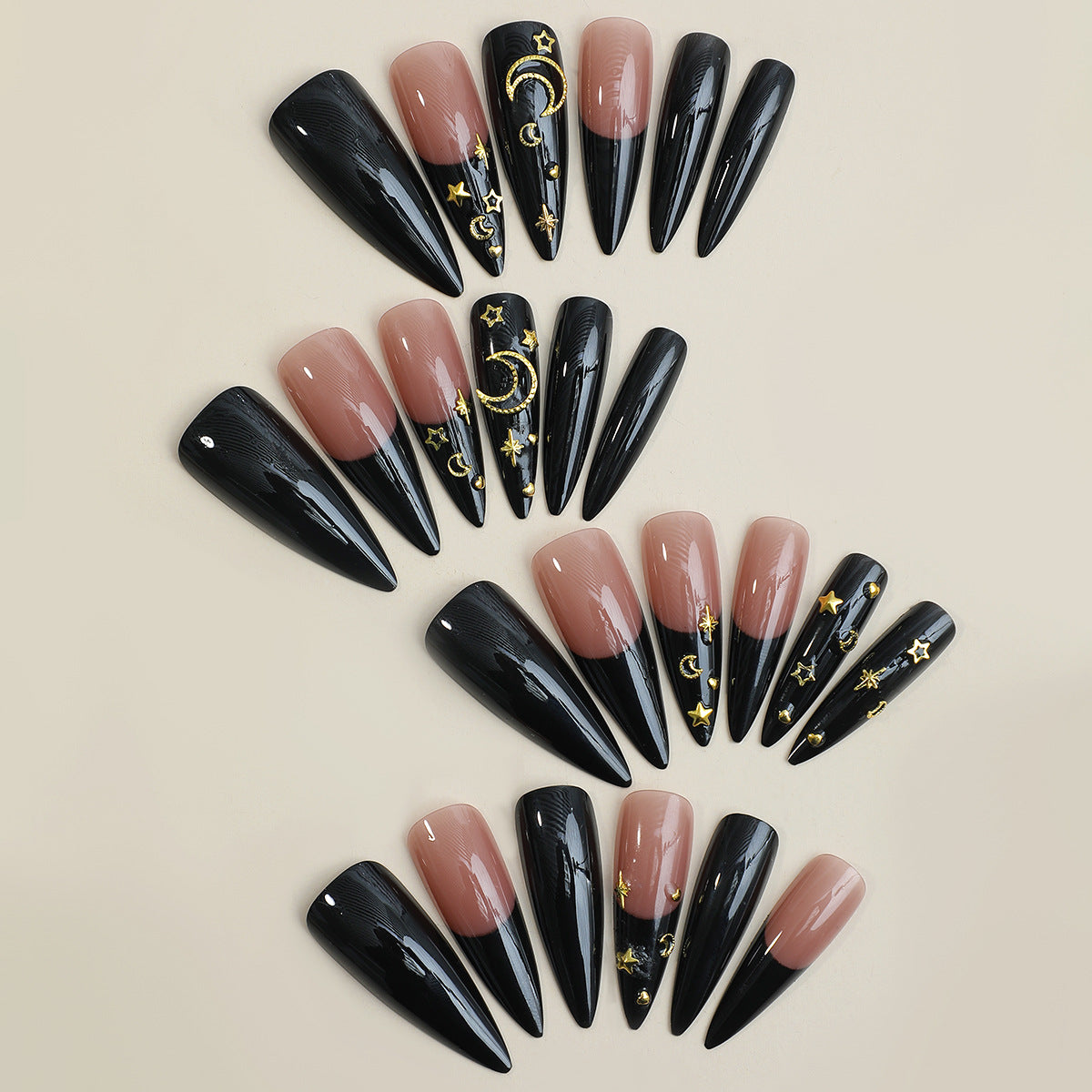 Black French Stiletto Nails - Press on Nails