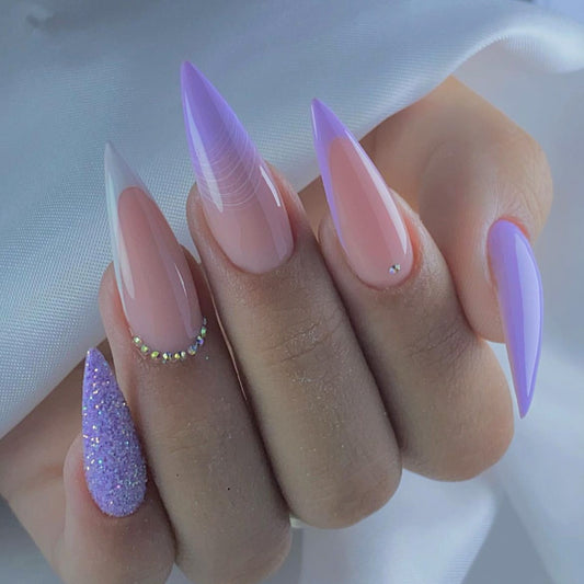 Purple French Stiletto Nails - Press on Nails