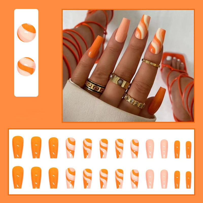 Orange Swirl Nails - Press on Nails