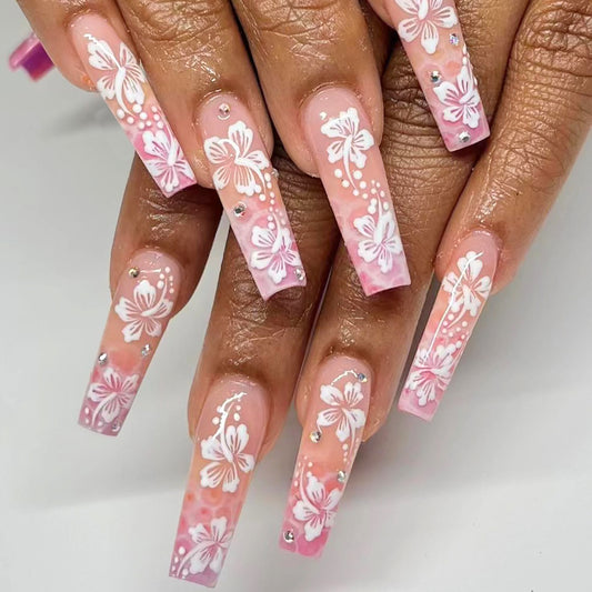 Hibiscus Flower Nails - Press on Nails