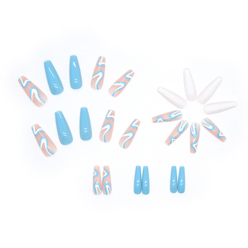 Blue and White Coffin Nails - Press on Nails