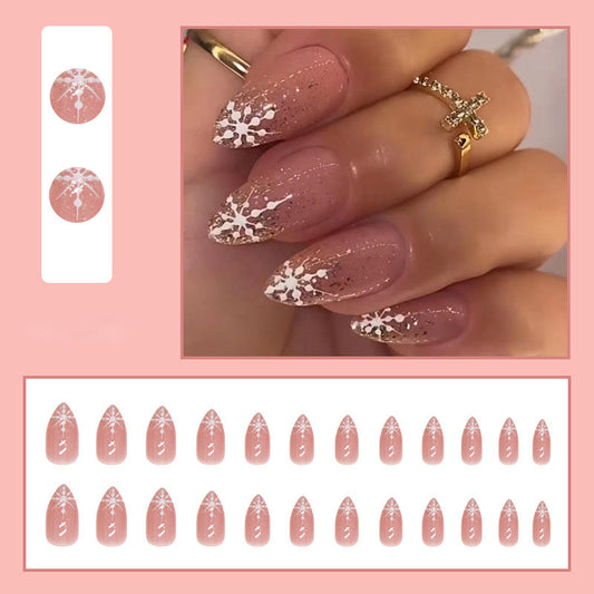 Pink Snowflake Nails - Press on Nails