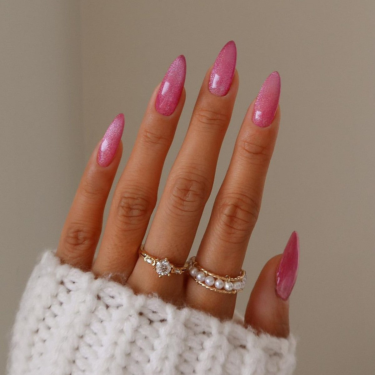 Pink Cat Eye Nails - Press on Nails