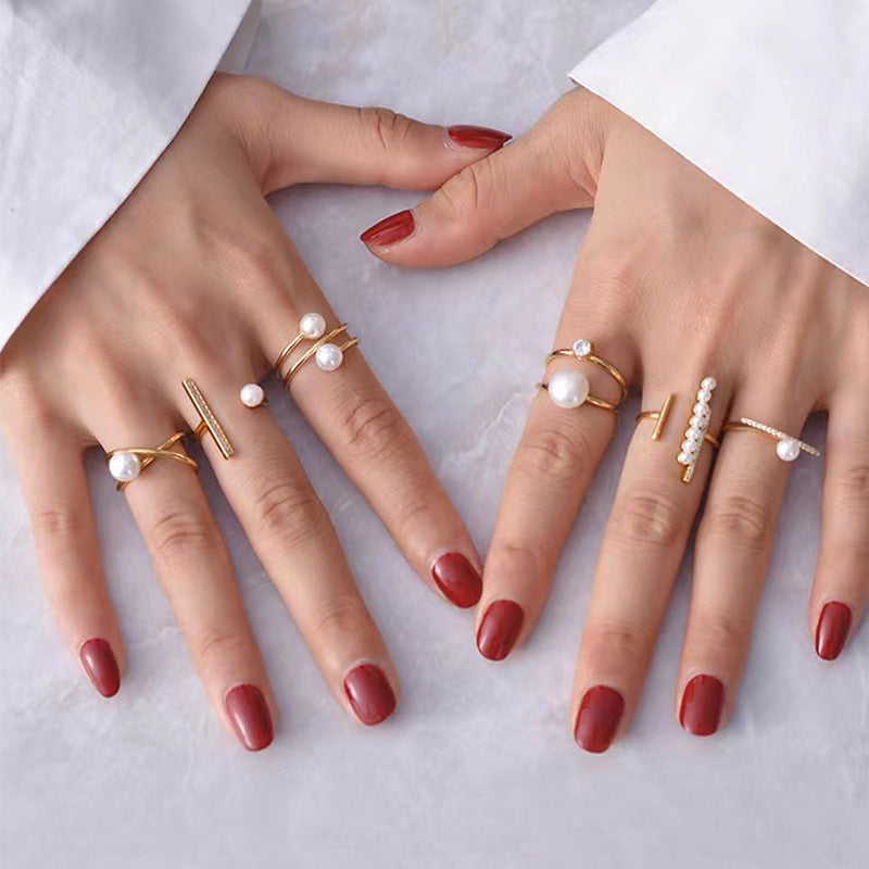 Minimalist Pearl Stacking Ring Set