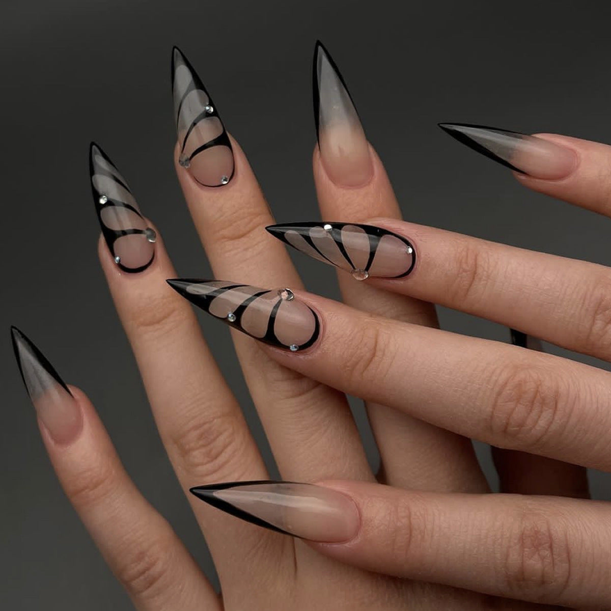 Black French Stiletto Nails - Press on Nails