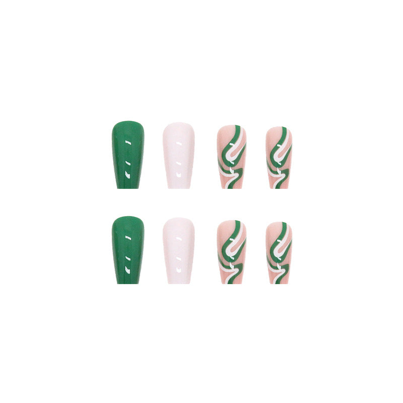 Green Swirl Nails - Press on Nails