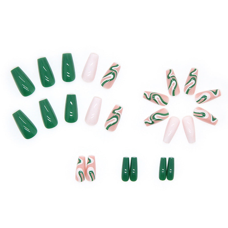 Green Swirl Nails - Press on Nails