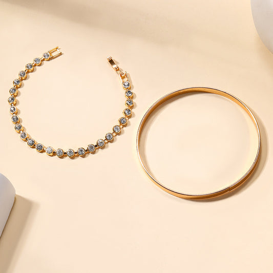 Gold Diamond Bracelet & Alloy Bangle Set