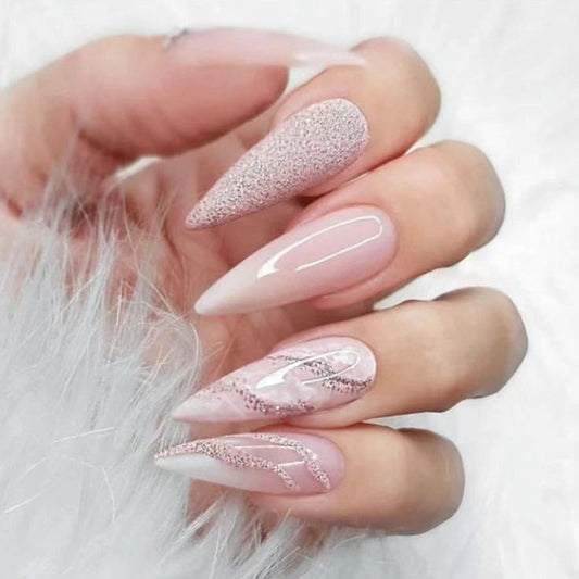 Glitter Nude Nails - Press on Nails