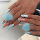 Blue Fuzzy Ball French Nails - Press On Nails