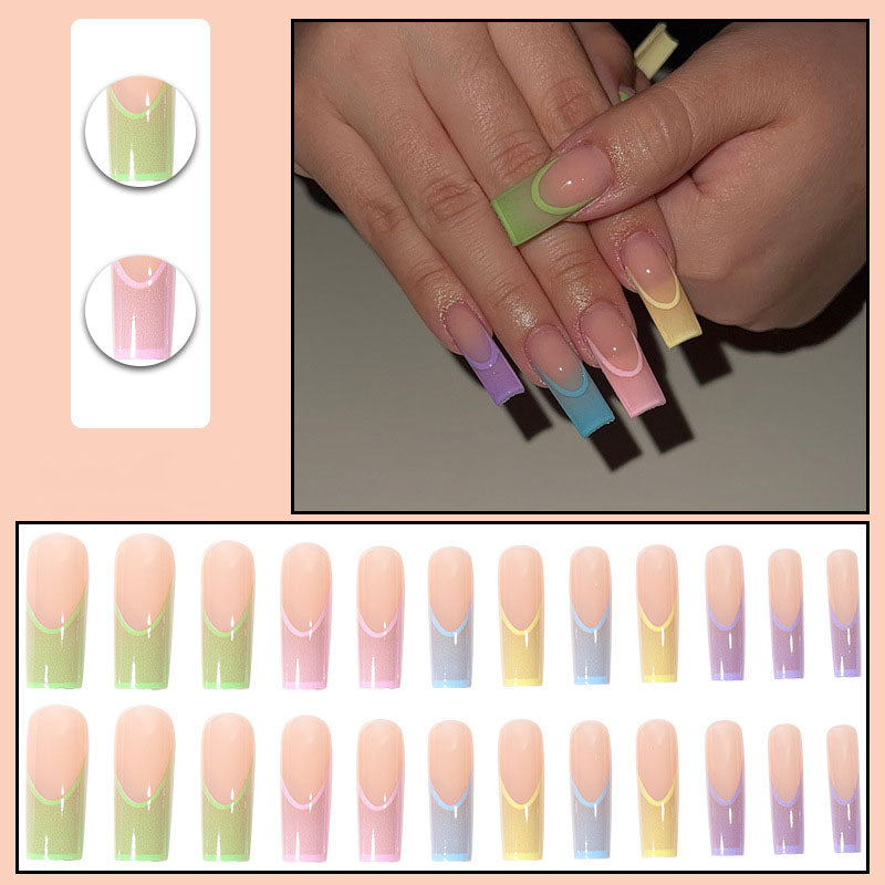 Pastel Rainbow French Nails - Press on Nails