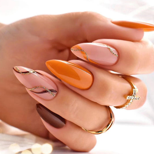 Orange and Brown Nails - Press on Nails