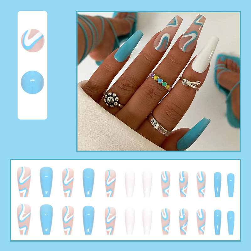 Blue and White Coffin Nails - Press on Nails