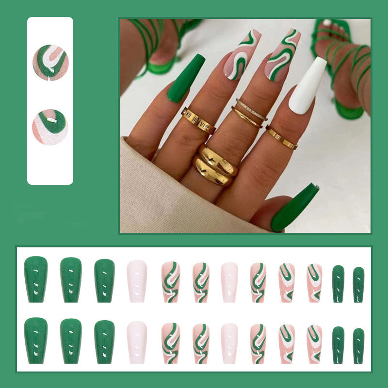 Green Swirl Nails - Press on Nails