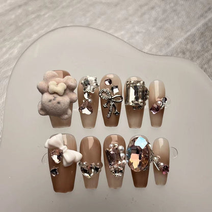 Cute Bear Diamond Nails - Handmade Press on Nails