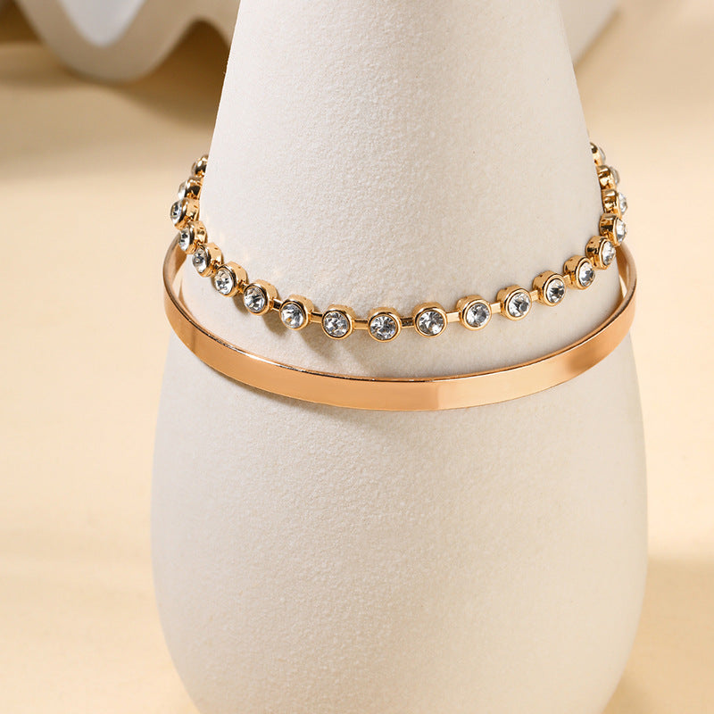 Gold Diamond Bracelet & Alloy Bangle Set