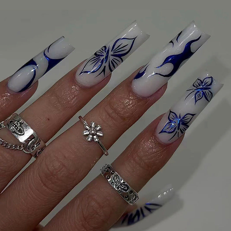 Blue Butterfly Nails - Press on Nails