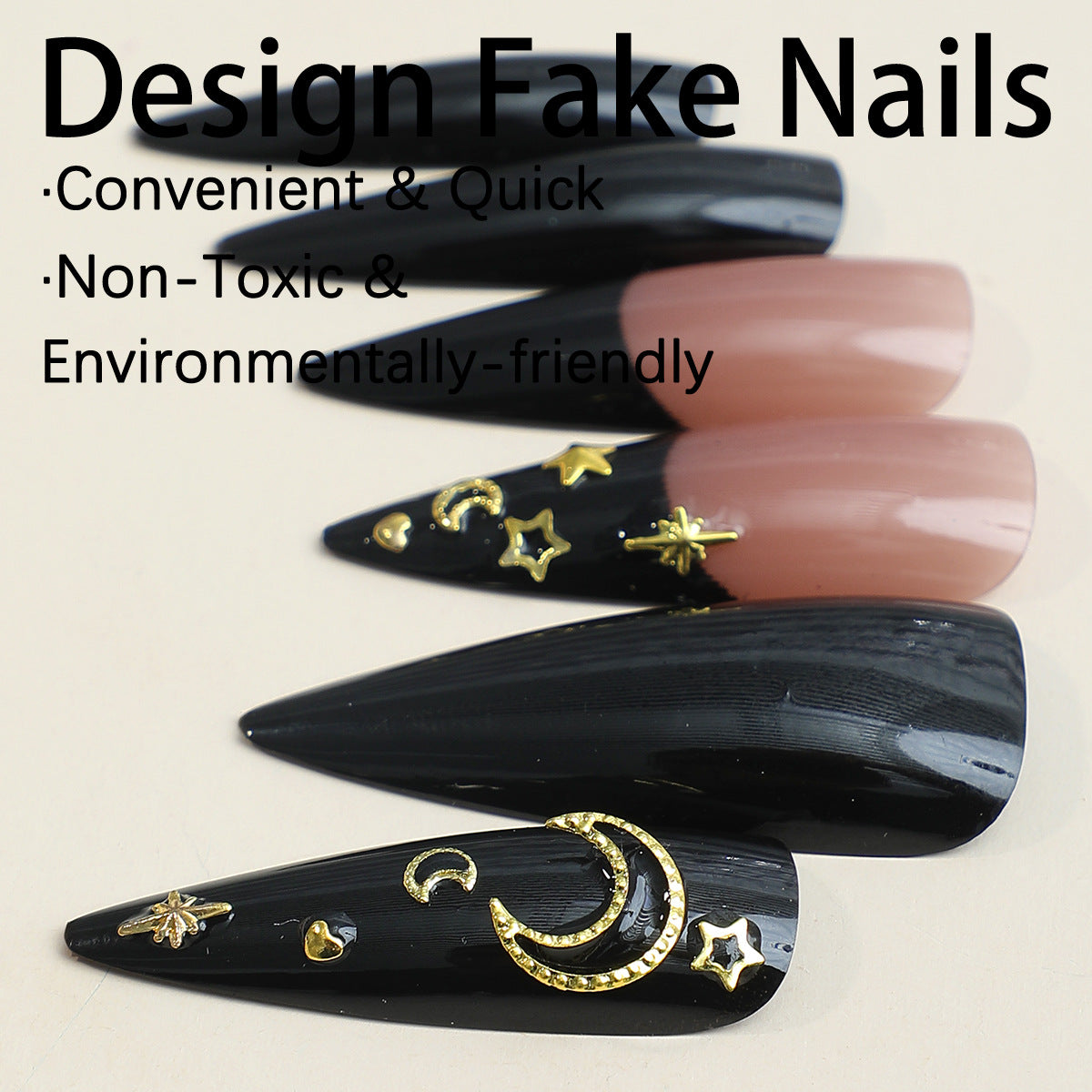 Black French Stiletto Nails - Press on Nails