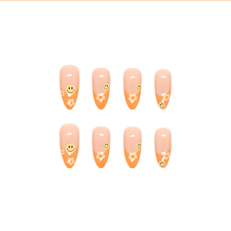 Orange Smiley French Nails - Press on Nails