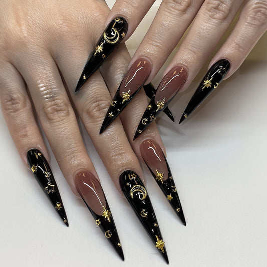 Black French Stiletto Nails - Press on Nails