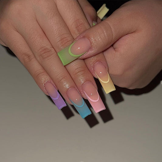 Pastel Rainbow French Nails - Press on Nails