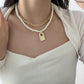 Evangeline Pearl and Lock Layered Necklace