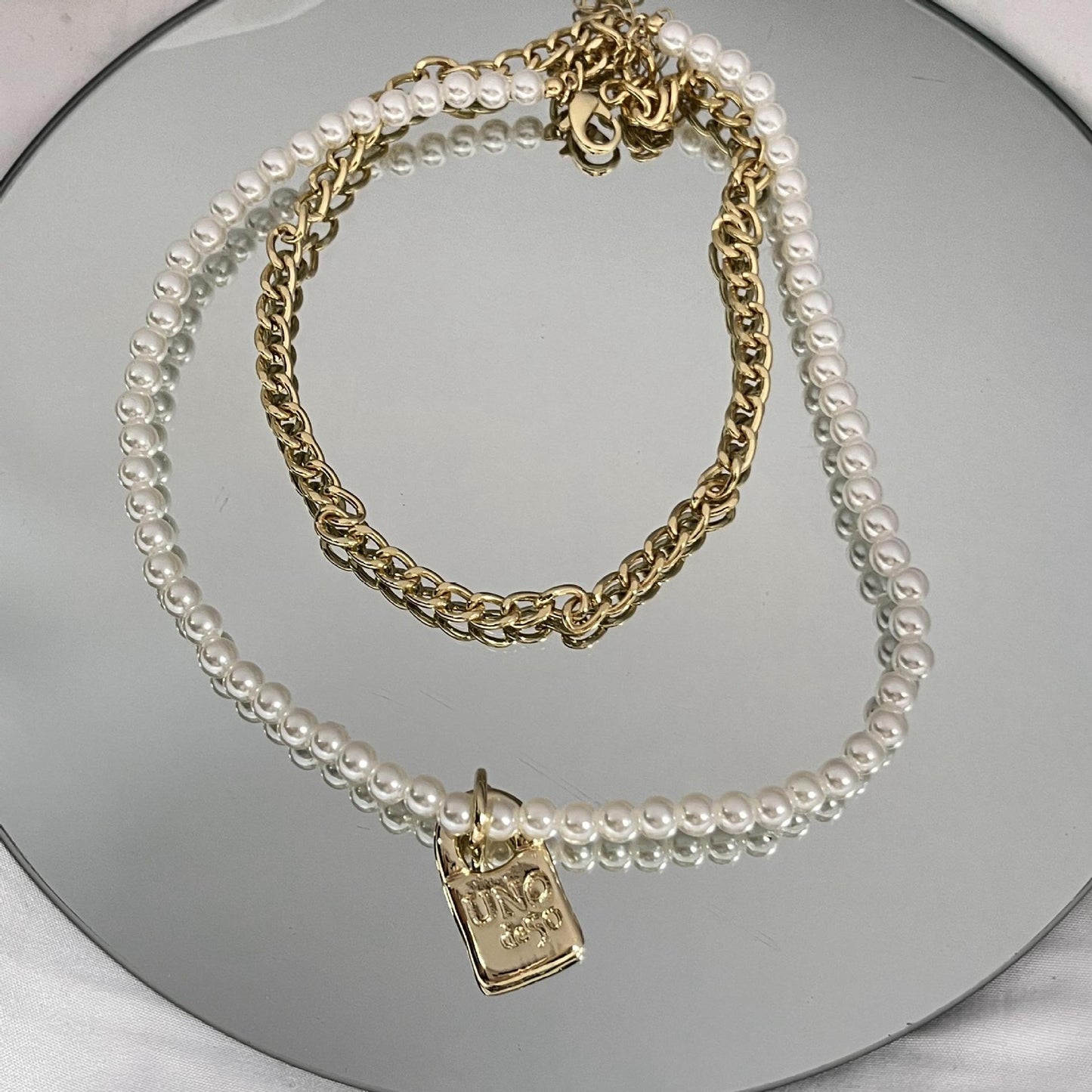 Evangeline Pearl and Lock Layered Necklace