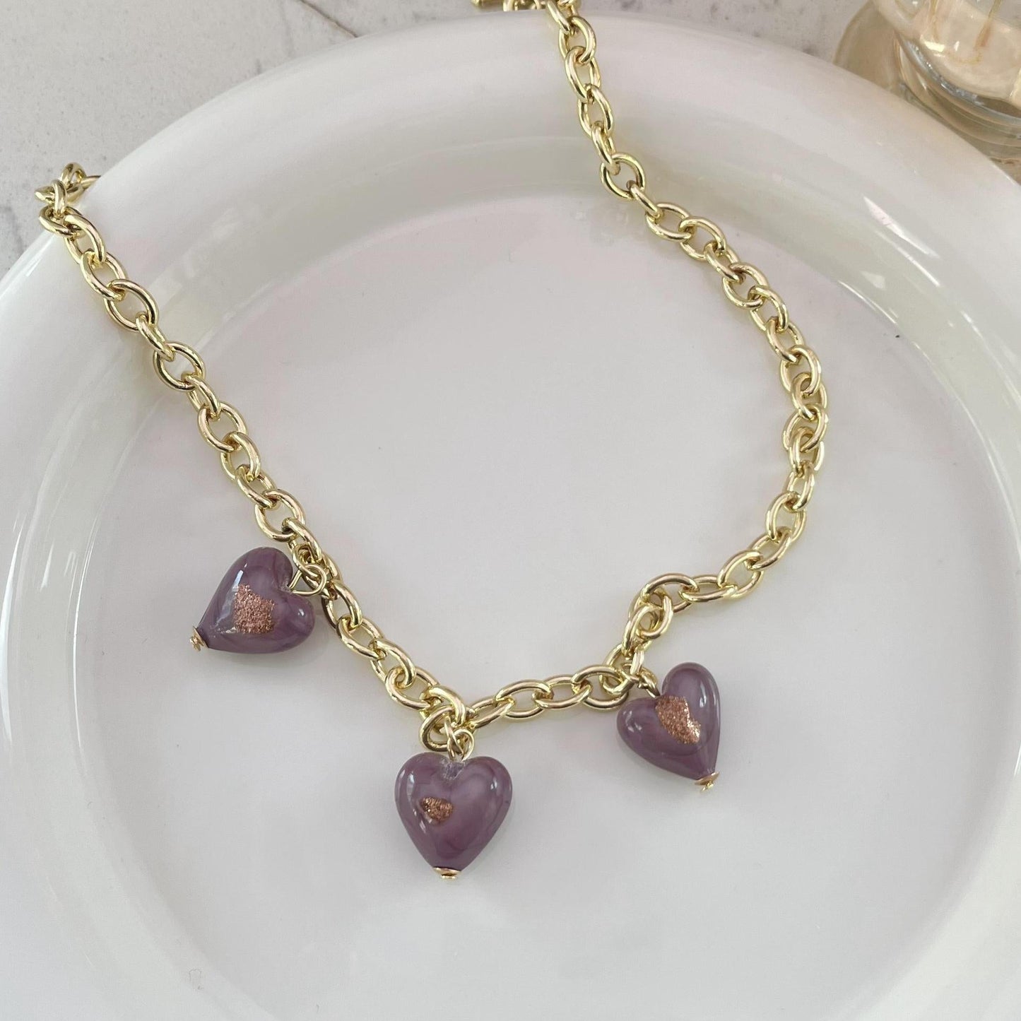 Joan Purple Heart Pendant Bracelet