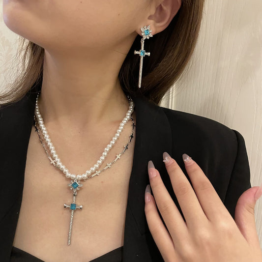 Celeste Blue Cross Earrings