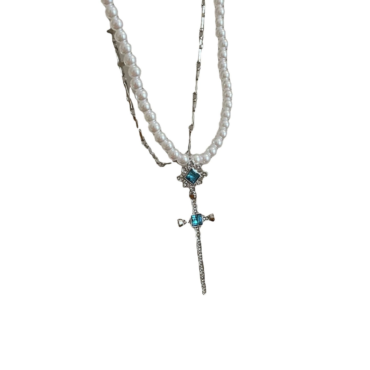 Celeste Blue Cross Layered Necklace